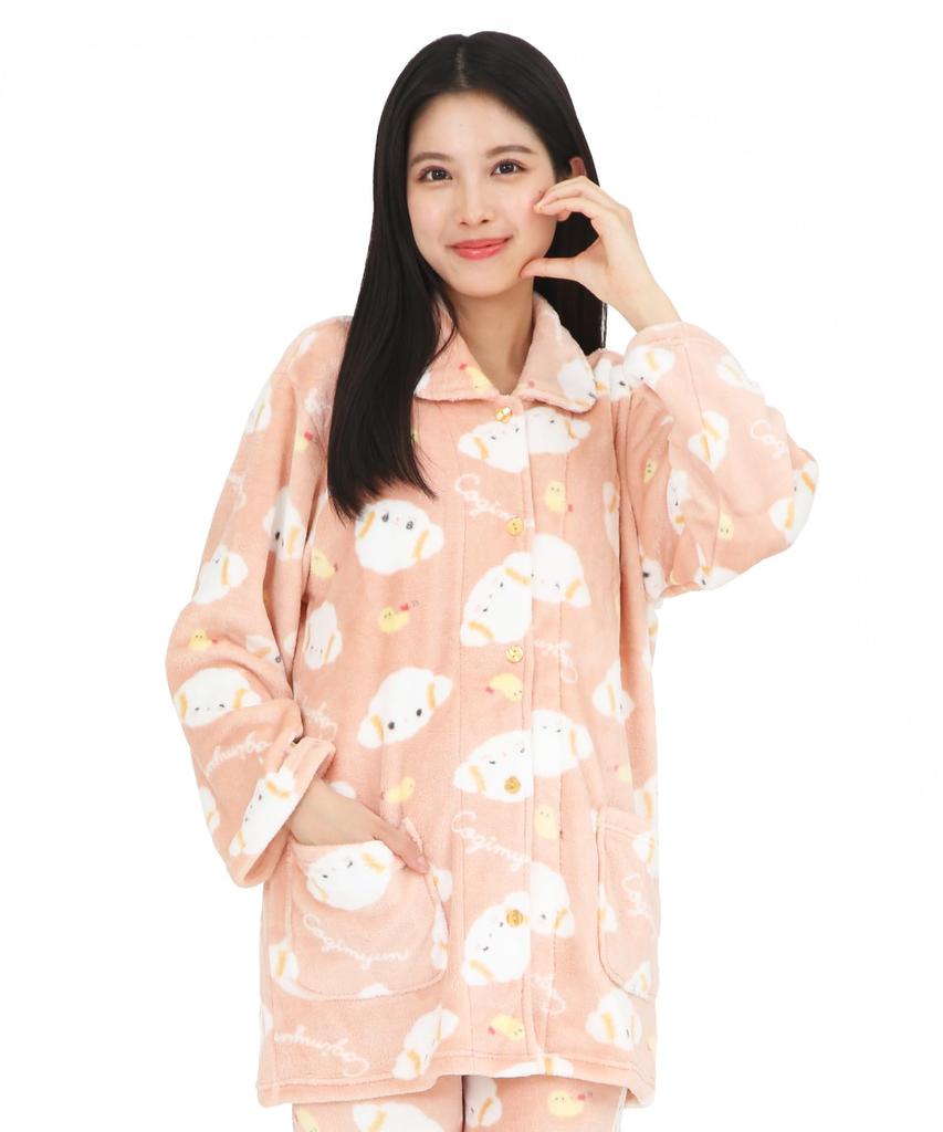 SAZAC Kogimyun Flannel Shirt Pajama Long Sleeve and Loungewear Women's Set, Pants, (Orange/L/SAN1870)