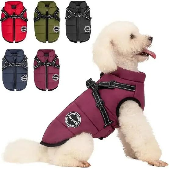 Cappotto per cani con imbracatura invernale per gatti, impermeabile, con cerniera, giacca per cani con imbracatura riflettente per cani di piccola, media e grande taglia