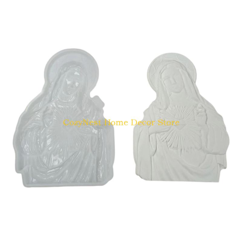 92MF Religious Immaculate Heart Mother Sculpture Silicones Mold For Catholic Wall Art And Decorative Epoxy Resins Craft Gift