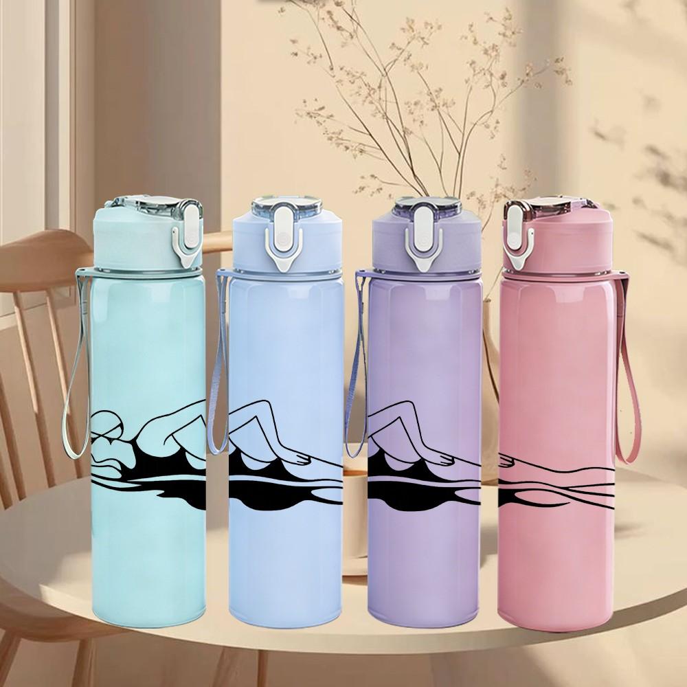 1PC Swimmer Monochrome Silhouette 750ml Color Plastic Sports Water Bottle Leakproof Flip Straw Lid Suitable for Sports Office Home Use