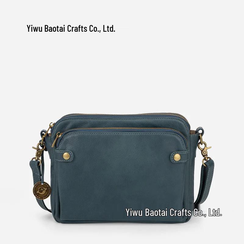 Three-Layer Leather Crossbody Clutch Bag