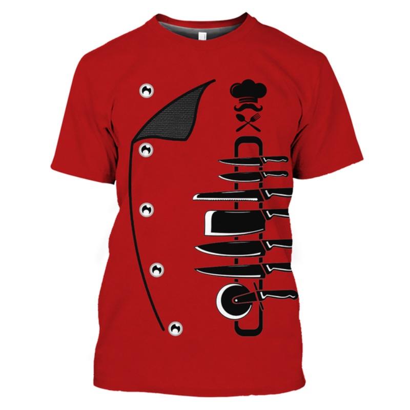 Chef Uniform Pattern T Shirt For Men Chef's Knife 3D Printed Tees Summer Harajuku Short Sleeve Loose Street Tops Sport T-shirts