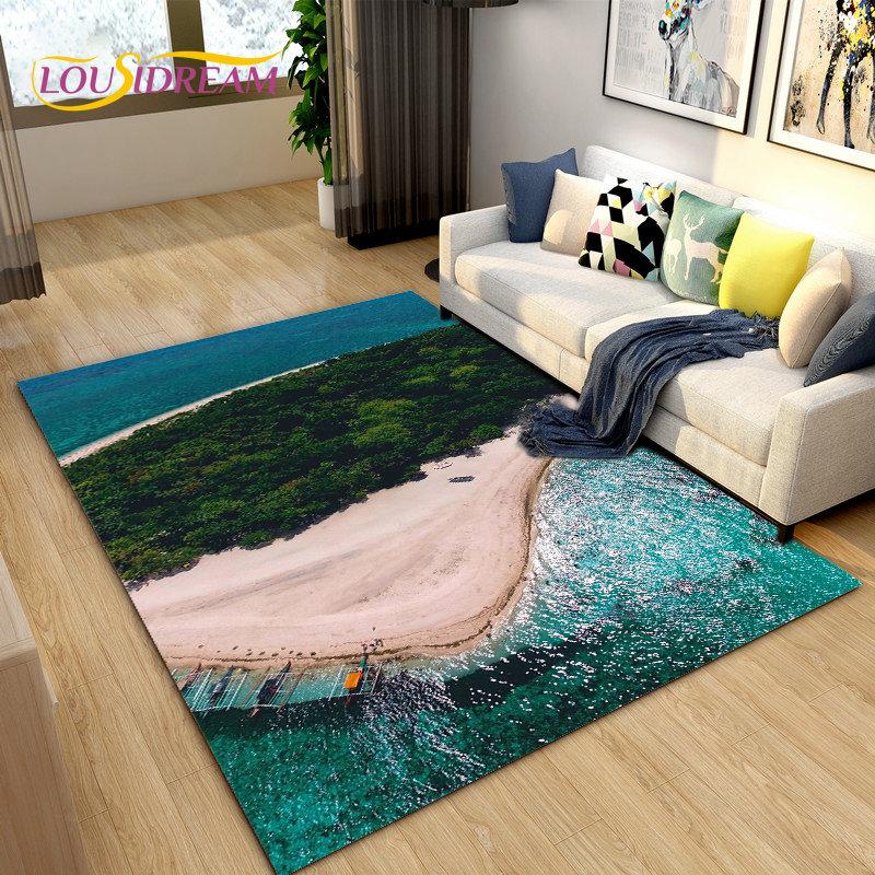 3D Ocean Seawater Beach Water Scenery Area Rug,Carpet Rug for Living Room Bedroom Sofa Doormat Decoration,Kid Non-slip Floor Mat