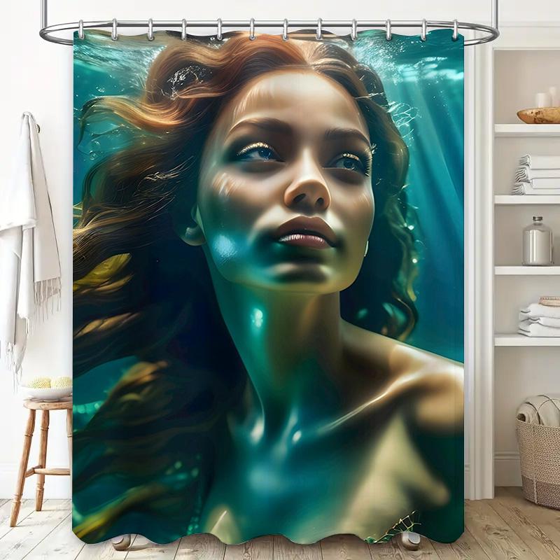 Blue Green Subaquatic Lady Art Shower Curtain for Bathroom Decor Modern Design Waterproof Fabric