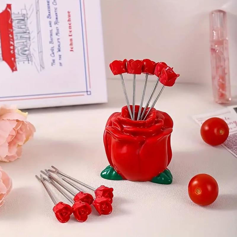 

5/10Pcs Creative Rose-Shaped Stainless Steel Fruit Forks Cute Home Use Fruit Picks High Aesthetic Value