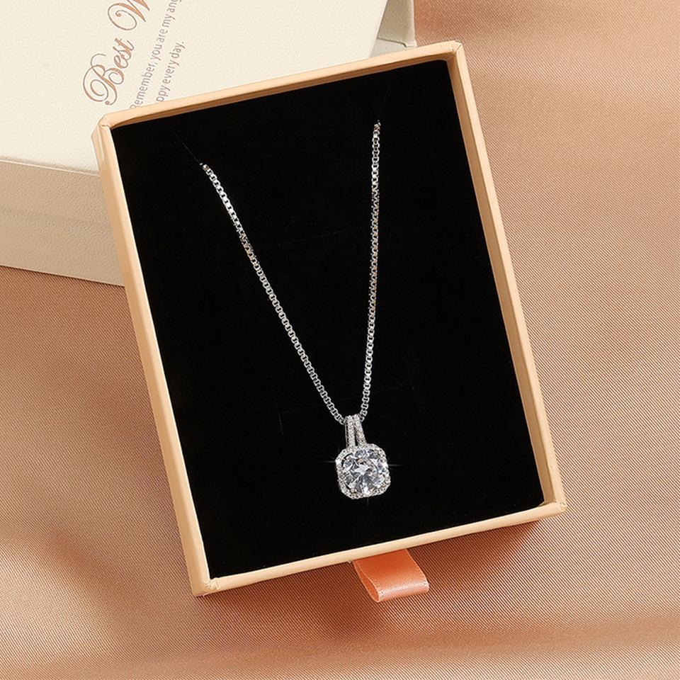 ZAKOL Simple Geometric Crystal White Zircon Pendant Necklace For Women copper-Color Wedding Party Zircon Gift With Box