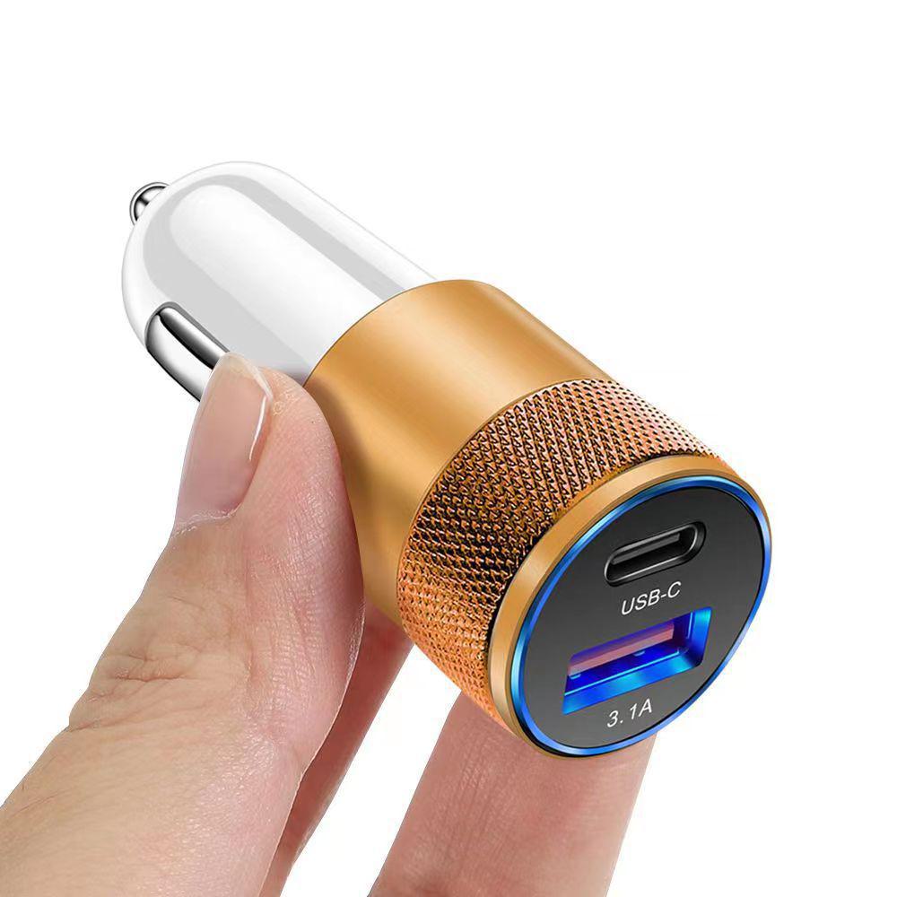 3,1A USB+PD Aluminium Billaddare för Mobiltelefoner