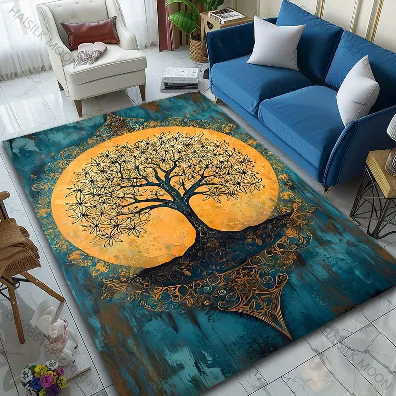 Tree of Life Lacquer Painting Style Print Rug Carpets for Bedroom Living Room Sofa Mat Creative Door Mat Cloakroom Home Decor