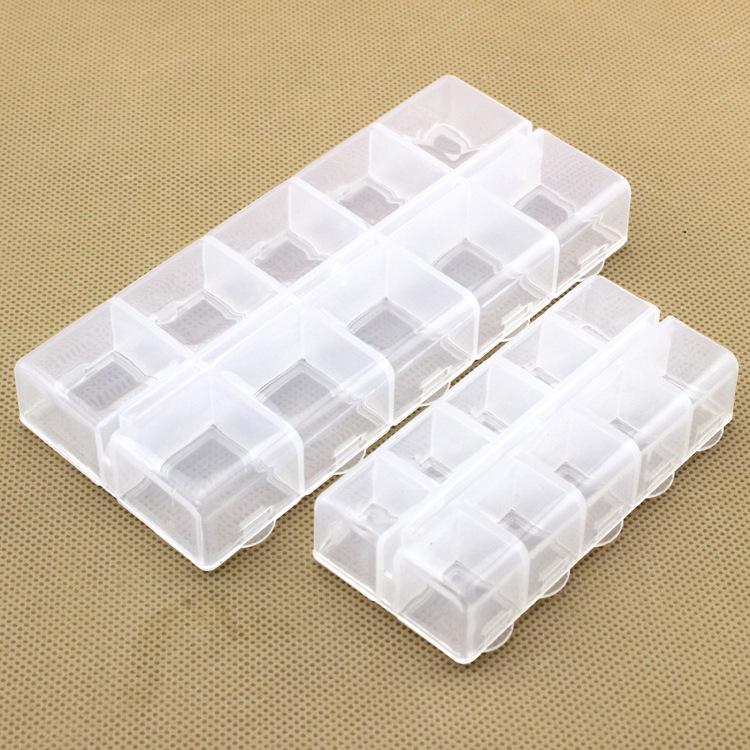 10-Compartment Plastic Organizer Box for Jewelry, Electronics, and Rhinestones with Independent Lid Opening