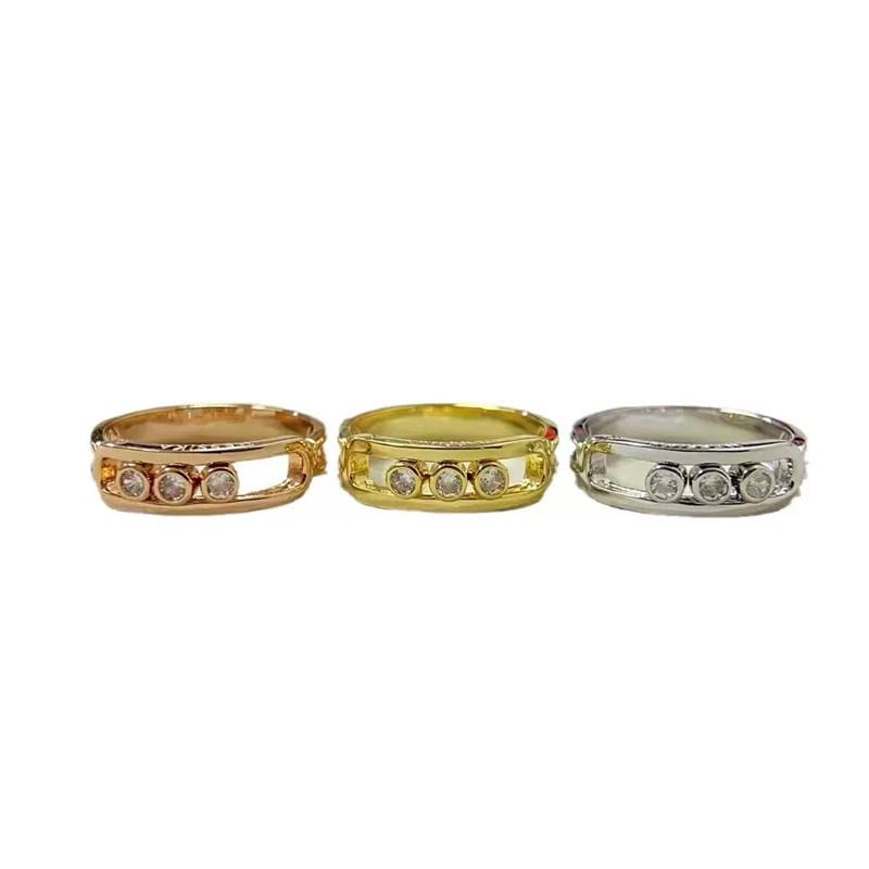 

Парные кольца Messi Ka с широкой шинкой, тремя бриллиантами и высоким дизайном в цвете розового золота, полированная поверхность Size 7 платиновый