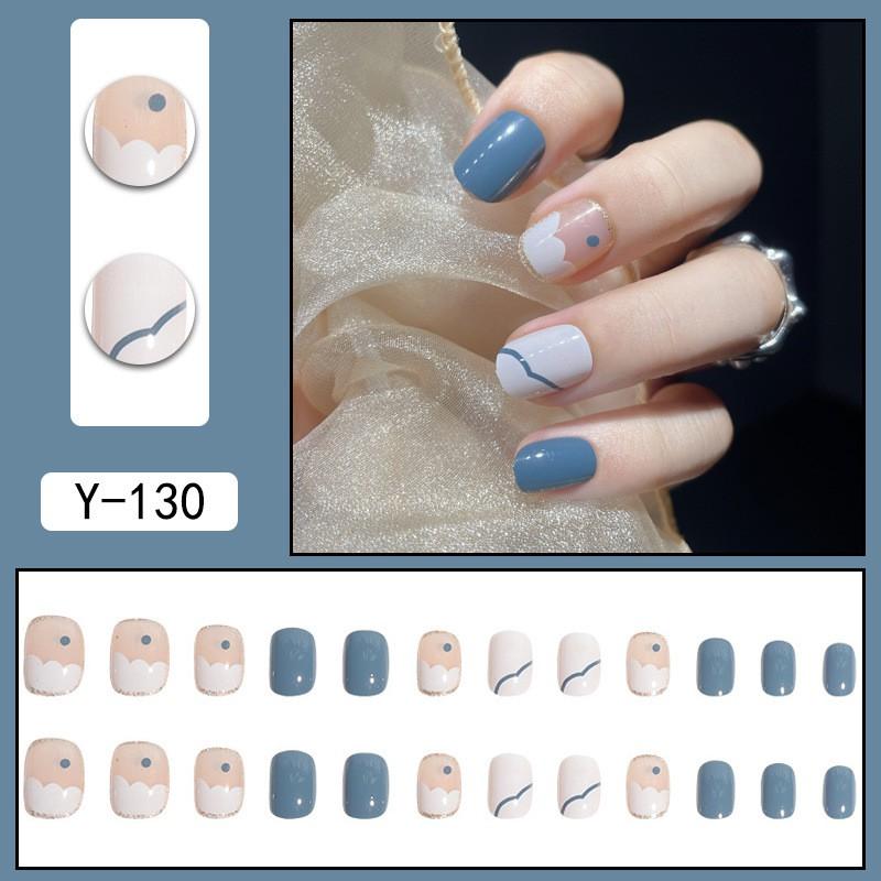 Short Press-On Nails Set Ins Style Fake Full Cover Acrylic Nail Tips Women Daily Wear