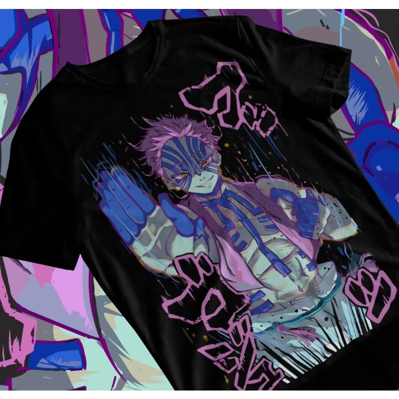 Trend Summer Cosplay Neutral Black and White Akaza Demon Slayer Kimetsu No Yaiba Anime Manga Unisex T-Shirt Soft Tee