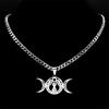 Collana Pendente Nodo Celtico Luna Tripla Catena per Clavicola Moda Acciaio Inossidabile
