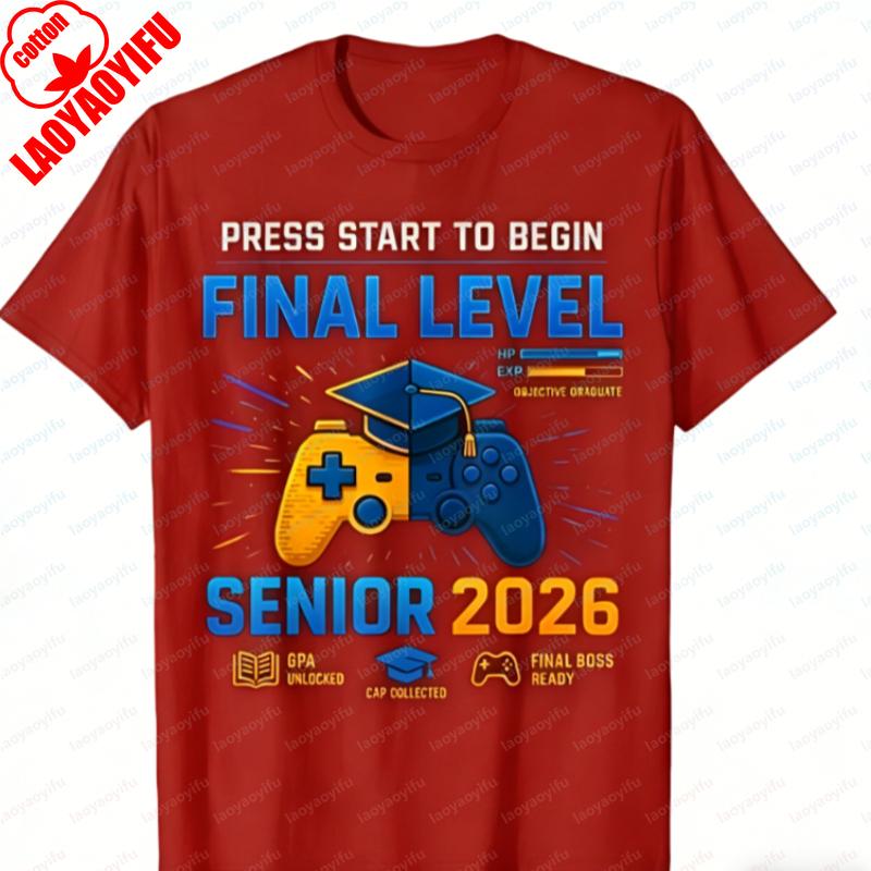 Class of 2026 Gaming Grad Casual Cotton Tops Gamer Senior 2026 TShirt Final Level Print Tees Funny Camisetas Mens Clothing S