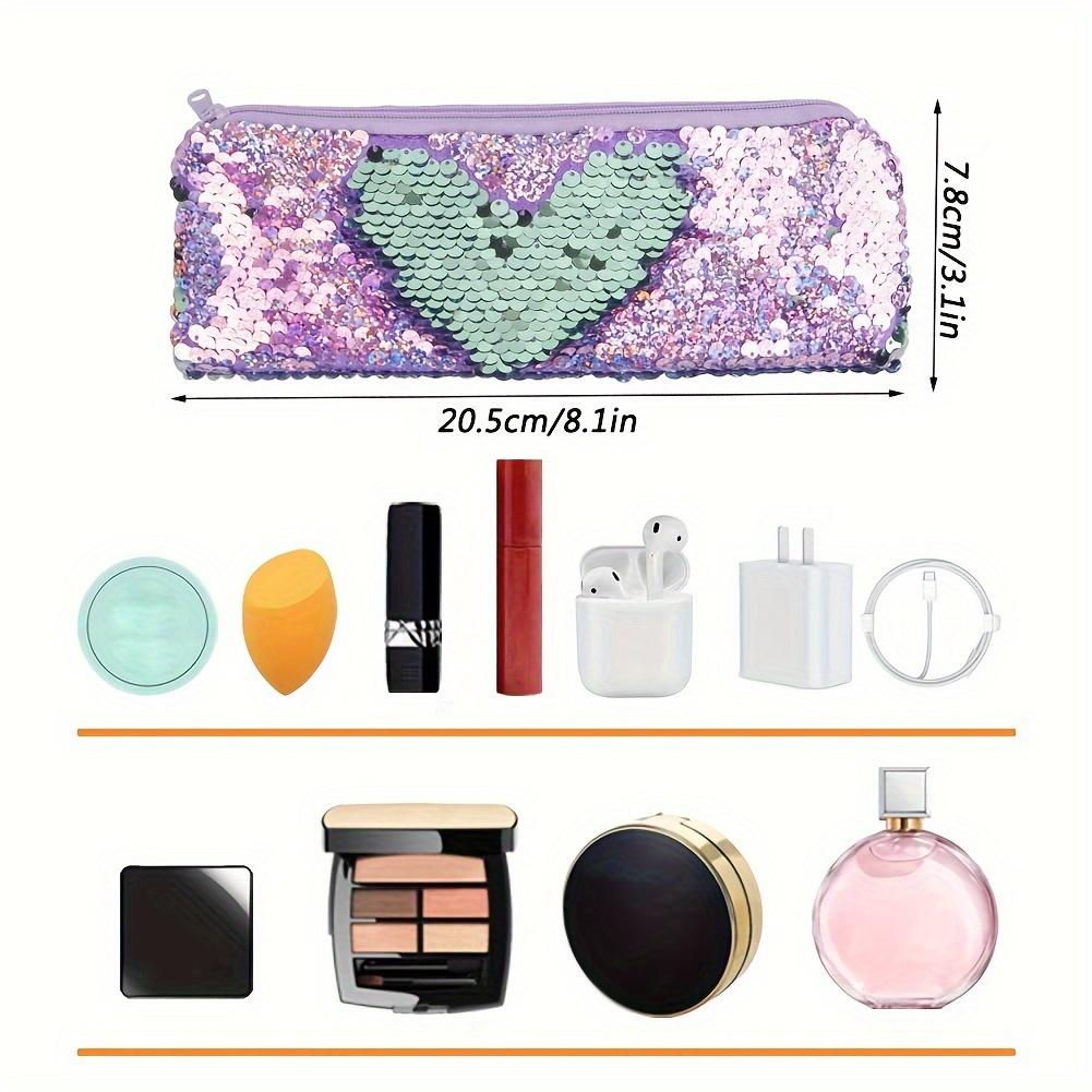 1pc Mermaid Sequin Make-up Bag Portable Travel Make-up Brush Storage Bag Large Capacity Sequin Zip Storage Bag Durable Handbag, Suitable for Travel