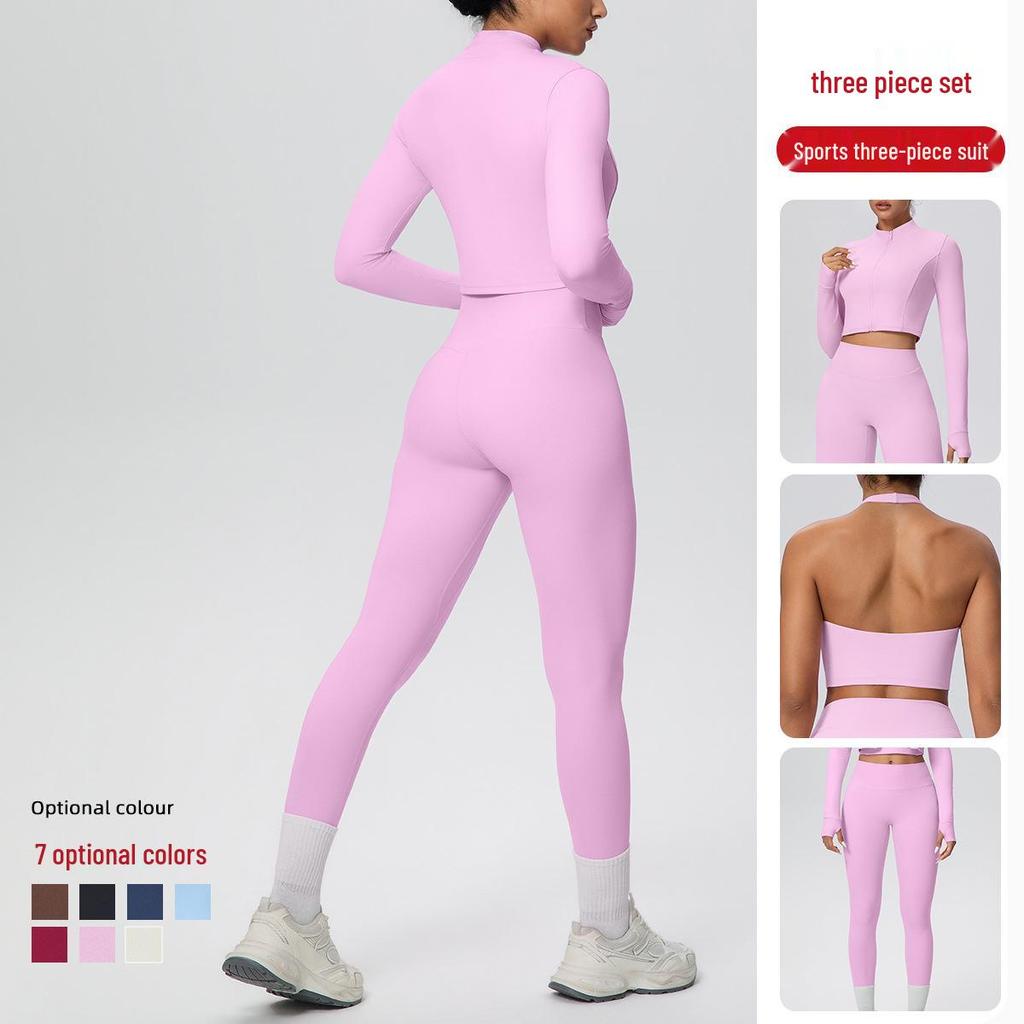 Cross-Border Halter Backless Sports Bra & High-Waisted Zipper Jacket Yoga Set