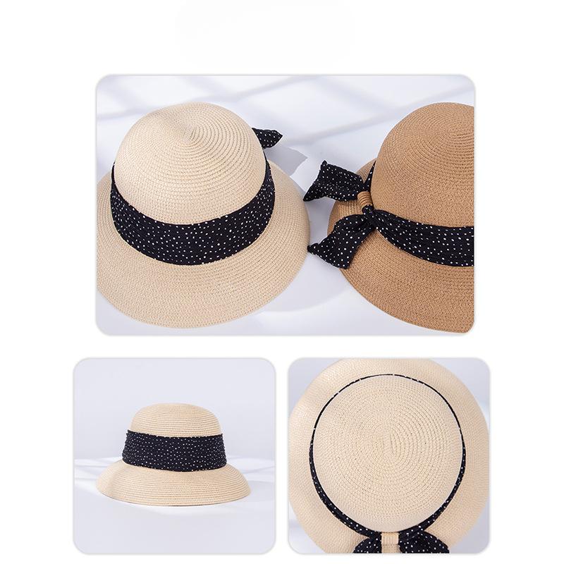 New Style Women's Summer Polka Dot Bow Basin Hat Basin Hat Large Brim Sun Protection Fisherman Hat Vacation Bucket Hat