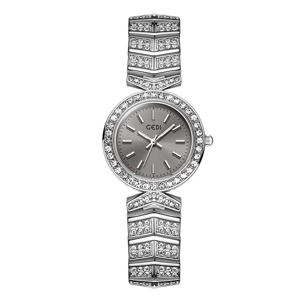Gedi Women's Luxury Silver Quartz Watch - Waterproof, Versatile, and Elegant for Banquets and Daily Wear.