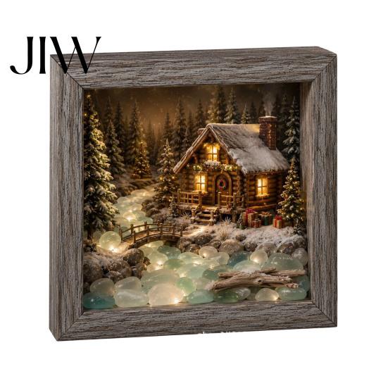 Winter Birthday Present Christmas Snowy Night Light Picture Frame, Vintage Wooden Frame 3D Mini Retro Wood Photo Landscape Lamp, Desktop Atmosphere