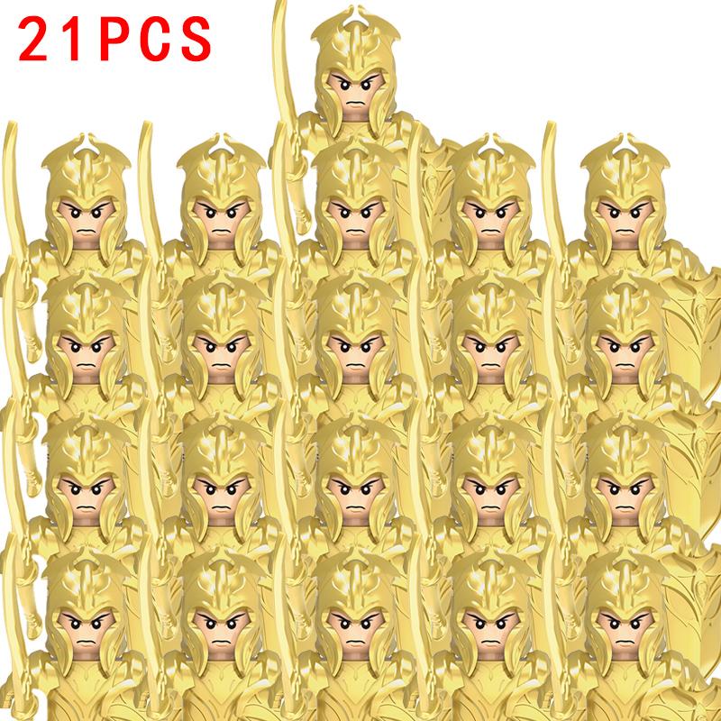 21 szt. Figurki MOC Armia Opancerzona Gwardia Łucznik Wojownik Żołnierze Klocki Budowlane Rycerze Tarcza Broń Klocki Zabawki