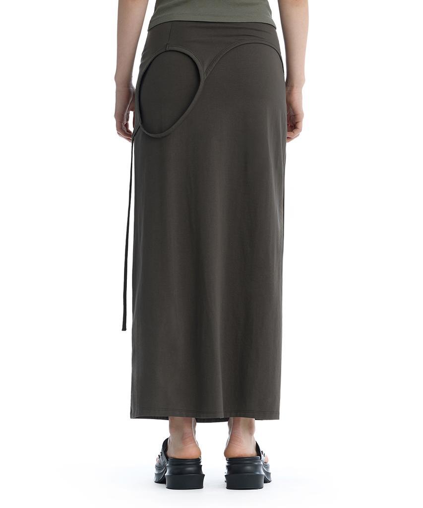 Teulimingbeodeu Double Layered Strap Maxi Skirt [Charcoal]