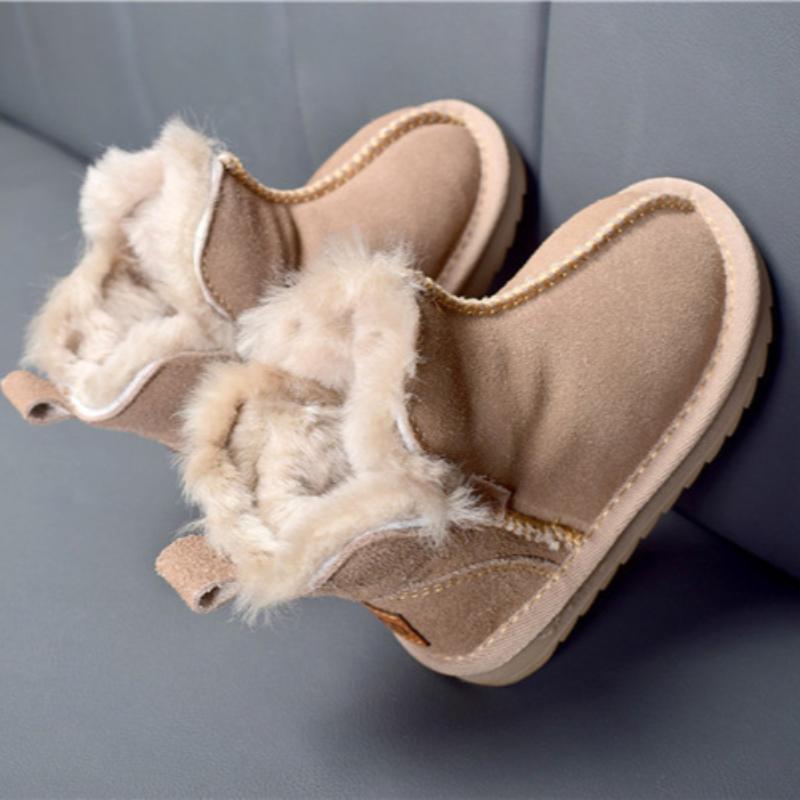 Nové zimní dětské sněhule Pravá kůže Dívčí boty Teplý plyš Chlapecké boty Módní dětské boty Dětské batolecí boty