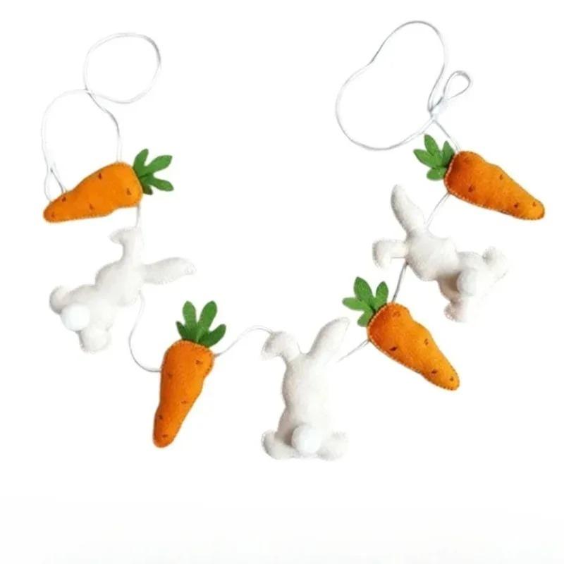 1-5PCS 2026 Easter Bunny and Carrot Hanging Banner 2D Plastic Garland for Spring Home DecorationClassic Easter Front Door Decor