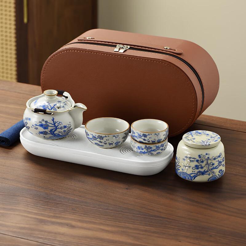 TLAKEHO Ru Kiln Portable Travel Tea Set