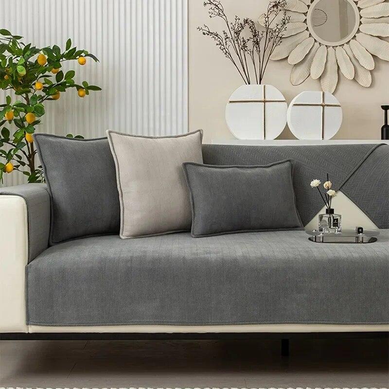 Chenille Fabric Sofa Cover Towel Solid Color Universal Living Room Sofa Cushion Mat Non-Slip Sofa Cushion Armrest Backrest Cover