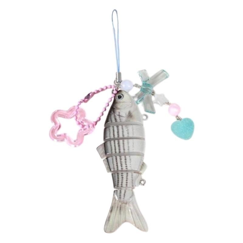 A52E Unique Mobile Strap Simulated Fish and Pentagrams Bowknot Phone Lanyard Backpack Ornament for Stylish Everyday Use