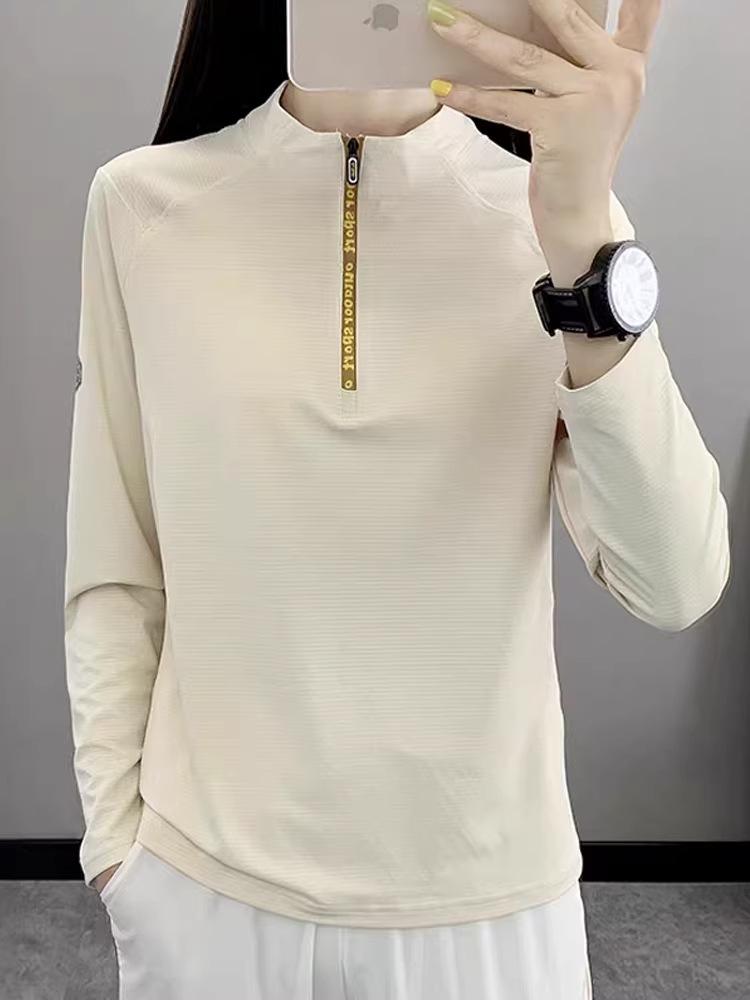 Women's Quick-Dry Long Sleeve Top for Sports, Fitness, Running, Hiking, and Mountaineering - Spring/Summer Lightweight Stand Collar Shirt.