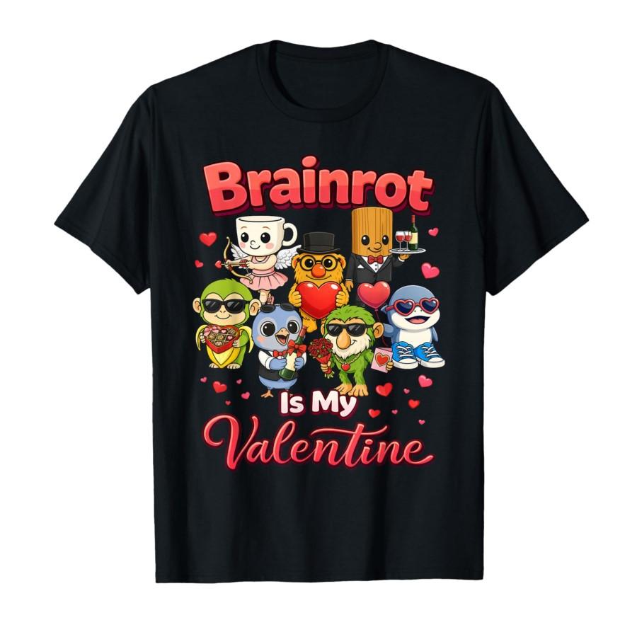 

Brainrot is My Valentine Funny AI Generated Baby Animal Meme T-shirt For Men Women 100% Cotton T Shirts Short Sleeve Tops 012... S разноцветный