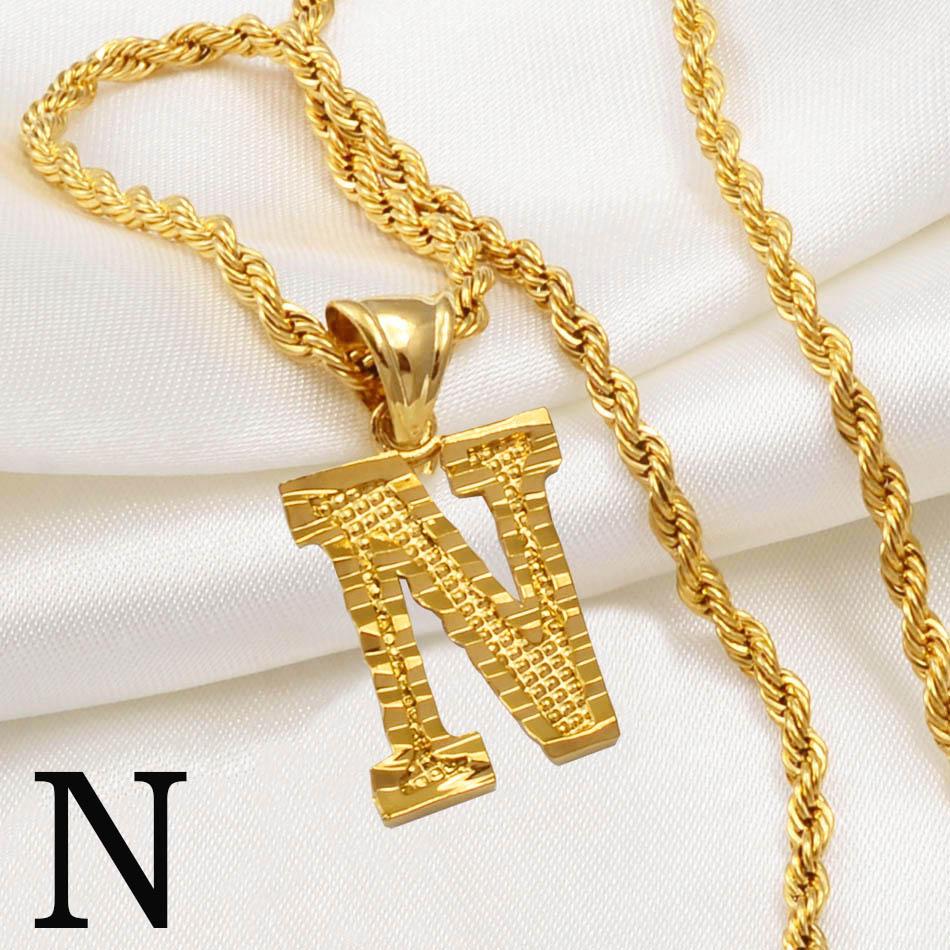 Anniyo AZ Letters Kettingen Dames Heren Verguld Initial Hanger Touwketting Engelse Letter Sieraden Alfabet Afrikaans #058002B