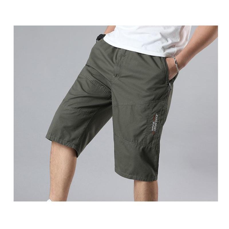 Men's Casual Cargo Shorts Elastic Waist Lightweight Multi Pocket Mid-Length Shorts for Outdoor