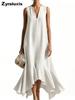 New Fashion Deep V Neck Sleeveless Slim Fit A-Line Dress with Irregular Hem