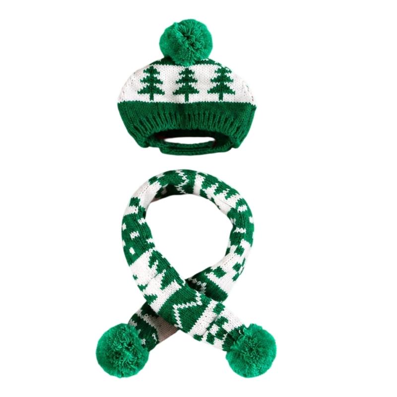 Holiday Pet Photo Hat and Neck Scarf Set, Acrylic Christmas Accessories for Winter Pictures and Gathering Wear Plus