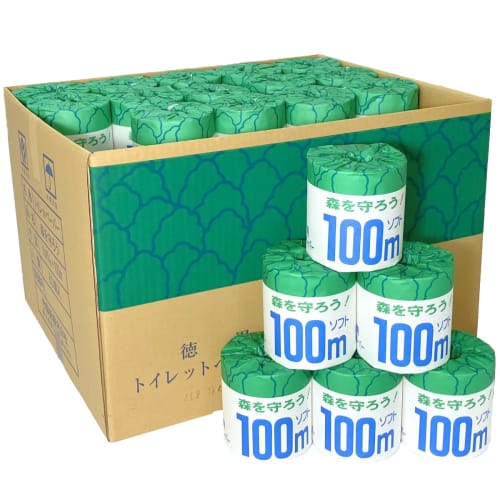 Protect the Forest! Single Toilet Paper, Individually Wrapped, 100m x 60 Rolls, Commercial Use, Unscented, Additive-Free, Unbleached, Double Roll, Per