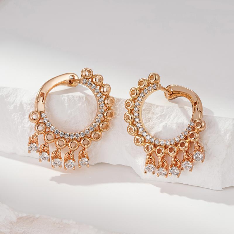 New Natural Zircon Tassel Dangle Earrings For Women Luxury  Rose Gold Color Ethnic Bride Unique Daily Fine Cute Jewelry