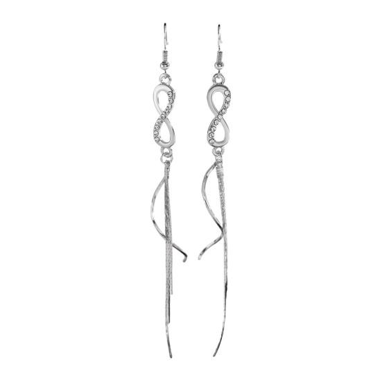

1 Pair Women Earrings Infinity Symbol Tassel Long Earrings Cubic Zirconia Inlaid Metal Polished Drop Earrings Jewelry Gift
