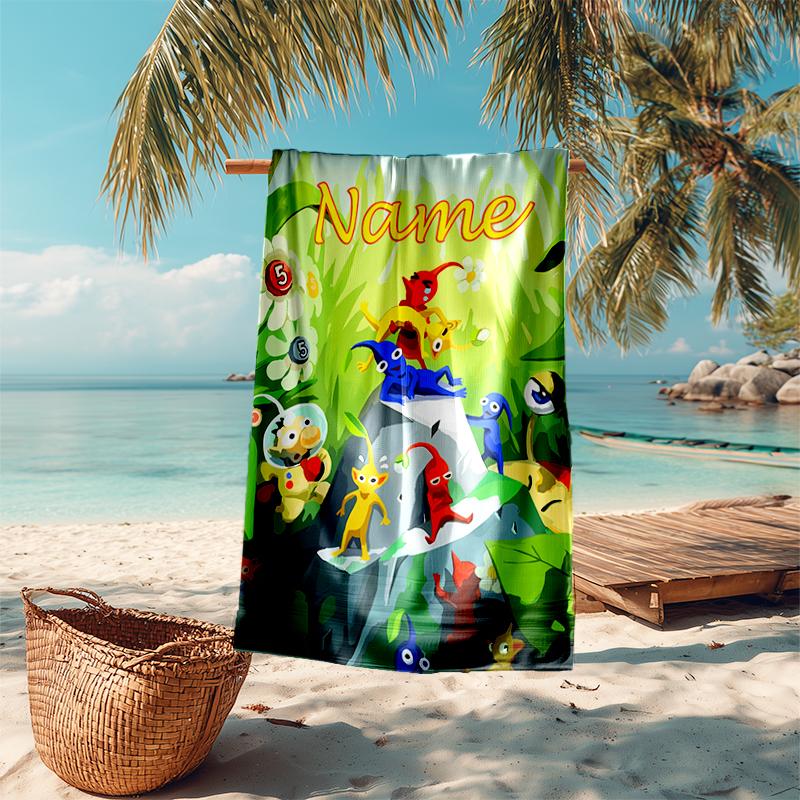 Personalized customized proof beach towel with Pikmin Pikmin pattern - soft, absorbent,quick-drying,perfect swimming,camping&bathing