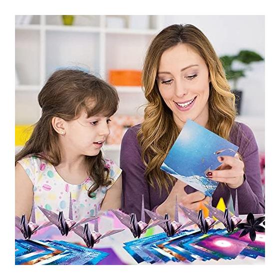 CMD אוריגמי, כמות גדולה, אוריגמי דו-צדדי, דוגמת שמיים זרועי כוכבים, סט של 50 יחידות ב-6 צבעים, ריבוע 15 ס"מ, עבור 1,000 עגורי נייר,