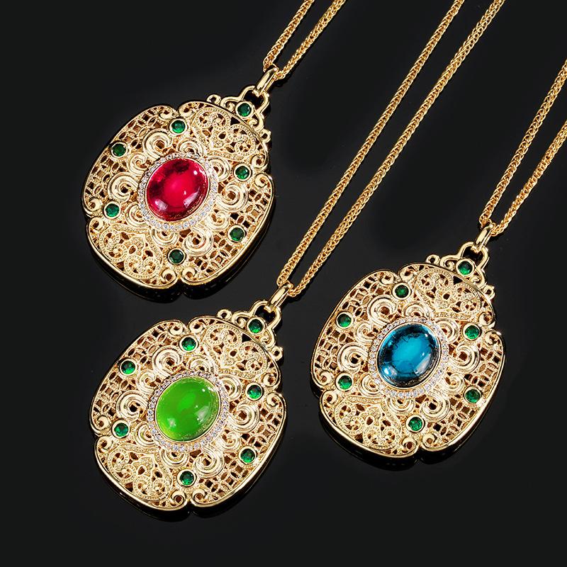Jewelry Simulation Colored Treasure Gold Retro Exquisite Court Style Pendant Necklace Main 10 * 12