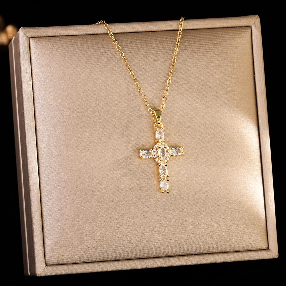 Women's Light Luxury Zirconia Cross Necklace - Stainless Steel Clavicle Chain