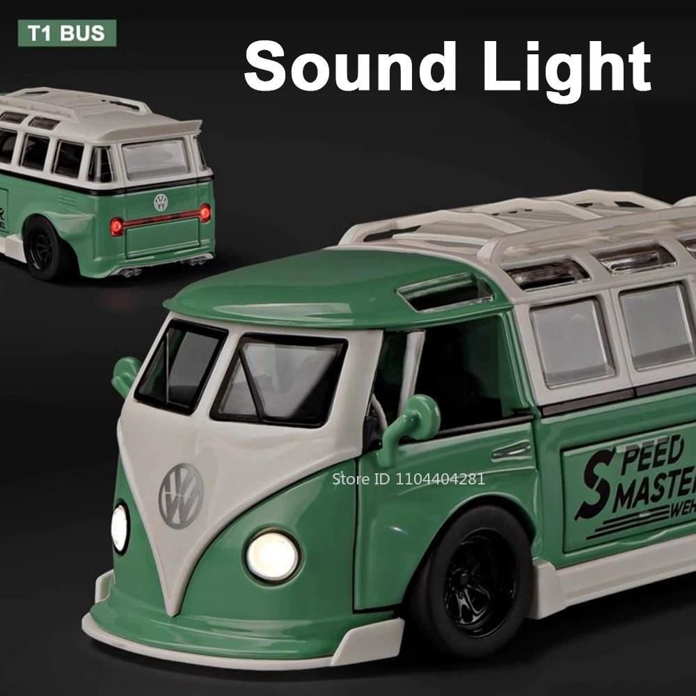 1:32 Scale T1 Beetle Miniature Model Alloy Diecast Toys Car Doors Opened Sound Light Pull Back Vehices Children's Birthday Gifts