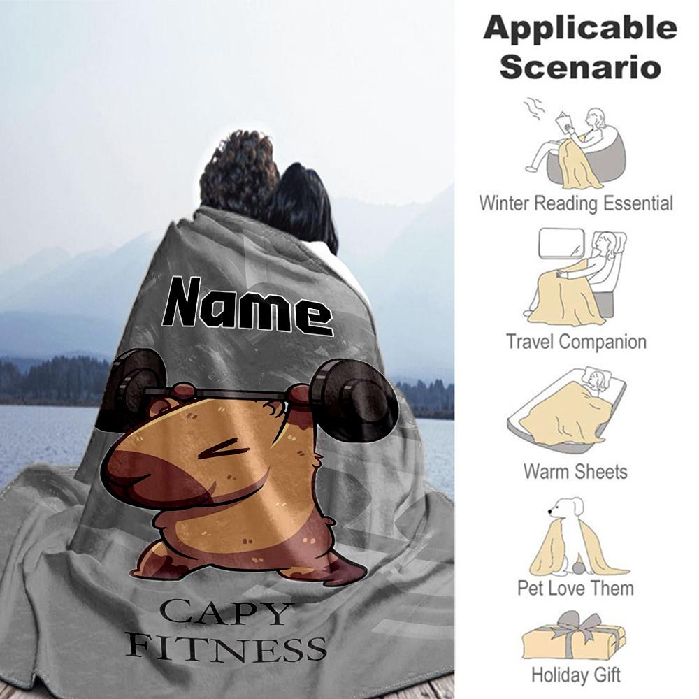 Capybara Fitness Customize Text Blanket Multi-purpose Personalized Blanket Soft Warm Cozy Suitable for Bed Livingroom Seaside Picnics