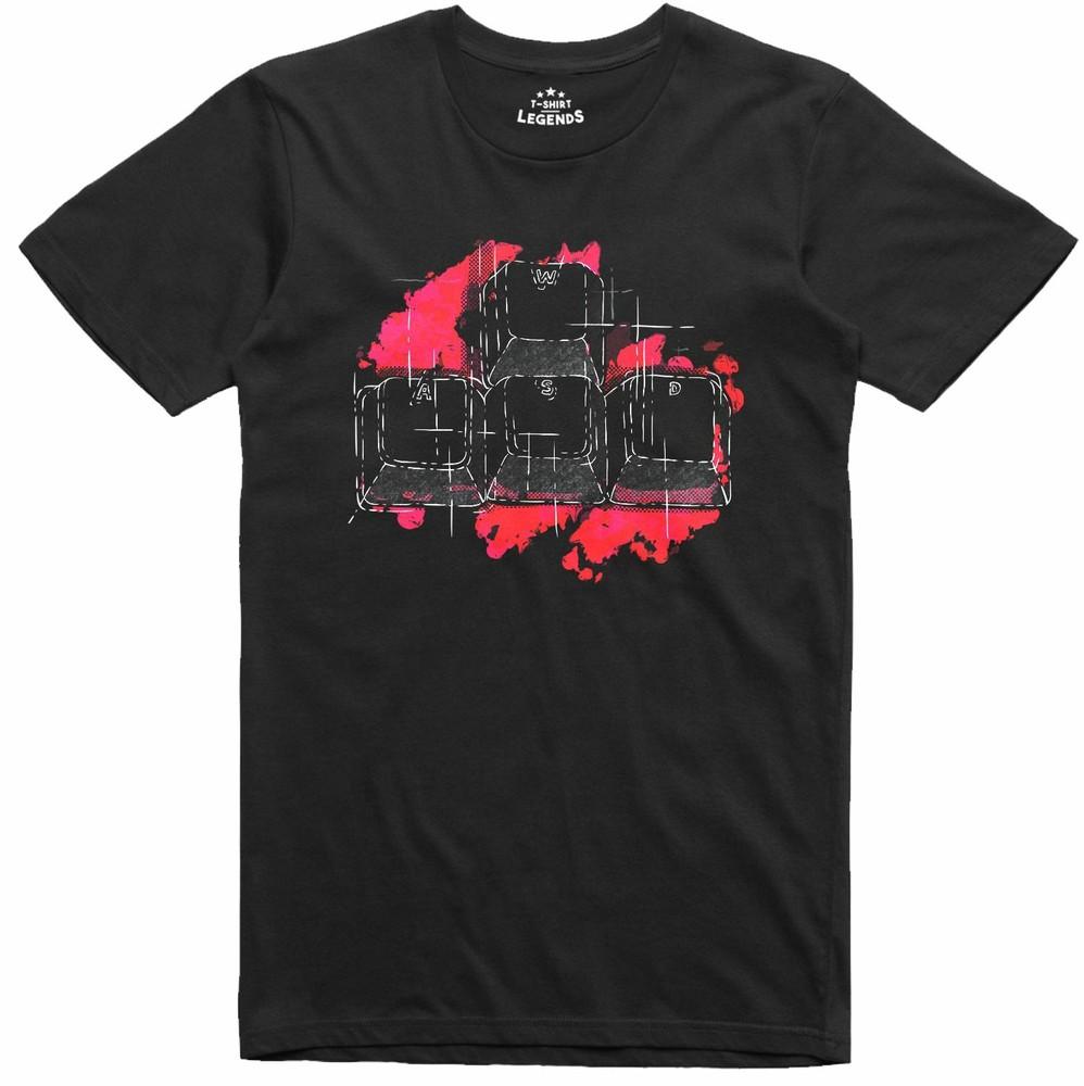 Mens T-Shirt Computer Gamer Graphic WASD Keys Regular Fit Cotton Tee
