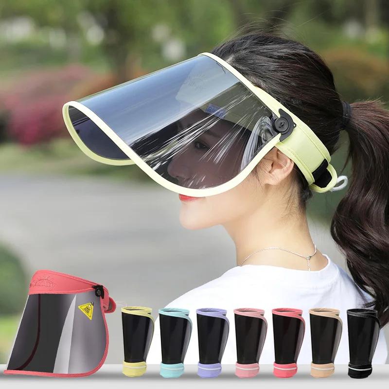 Summer Uv Protection Transparent Sun Hats For Women Rollable Large Wide Brim Face Portable Empty Visor Caps Foldable Beach Cap