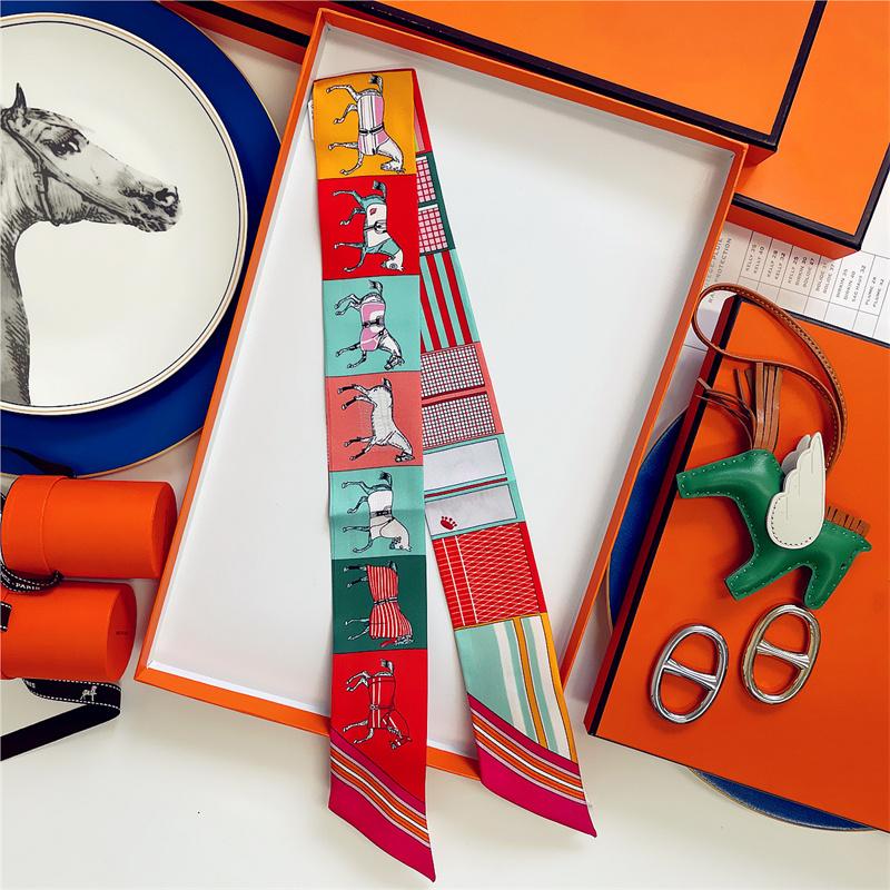 Cachecol de Seda 100% de Alta Qualidade Marca de Luxo Mulheres Faixa de Cabeça Faixa de Cabelo Foulard Gravata Lenço de Pescoço Cachecóis Skinny Acessórios