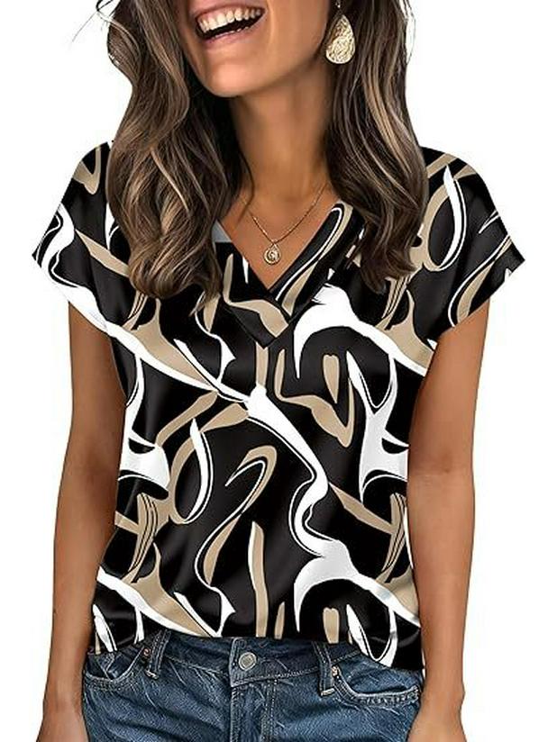 2026 Vår/Sommar Elegant Silke V-ringad Kortärmad Dam T-shirt