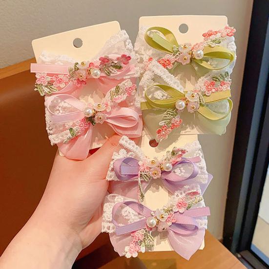 Girl Hair Pin Thin Organza Lace Embroidery Flower Lace Imitation Pearls Decor Hair Clip Spring Forest Style Hairpin